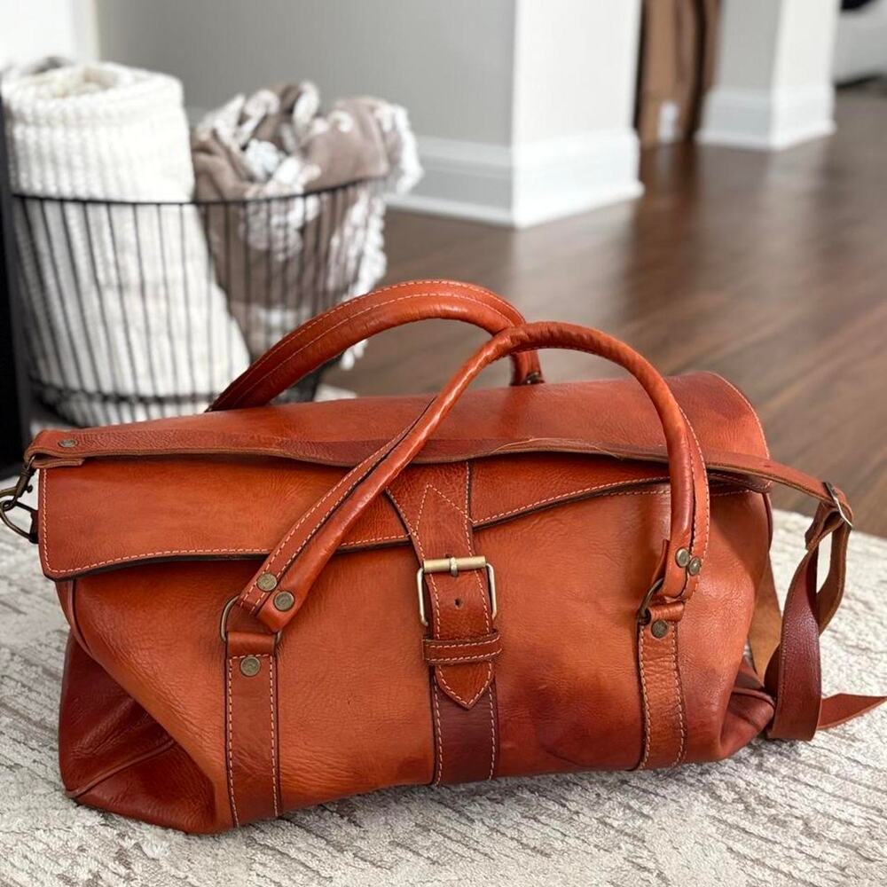 Genuine leather duffle weekender